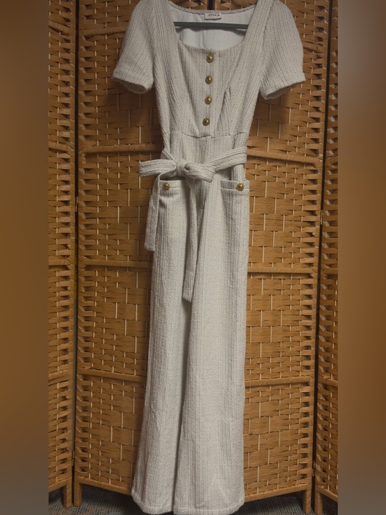 Storia Pants - Storia Ivory Textured Knit Jumpsuit with Gold Buttons
